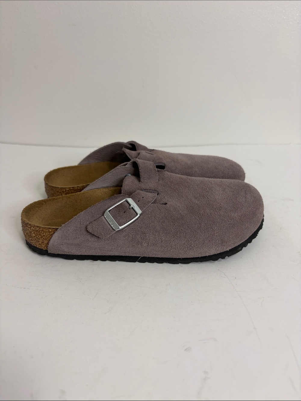 Birkenstock Boston Clogs Womens 34 3 Narrow Mauve Gray Suede Slip On Comfy Shoes